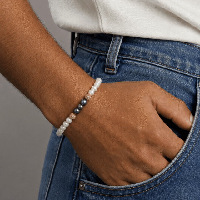 NEIJE - Bracelet Eclipse Perles d'eau douce et Or Jaune – XL (poignet de 19 à 21 cm)