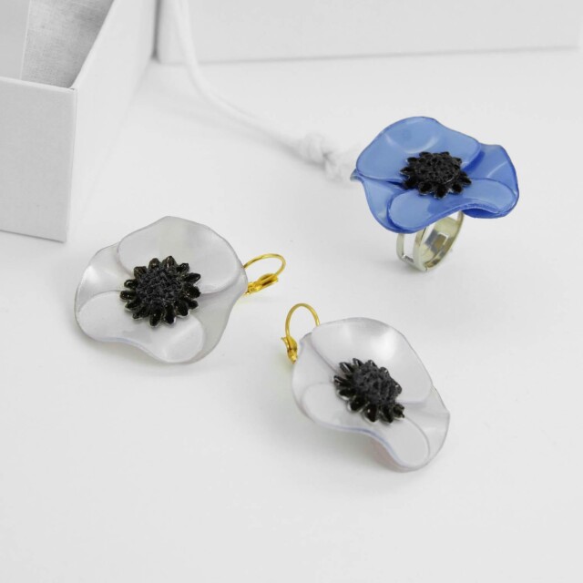Ciléa Bijoux - Coffret cadeau Anémone petites boucles d'oreilles + bague – Argent / Clips (oreilles non percées)