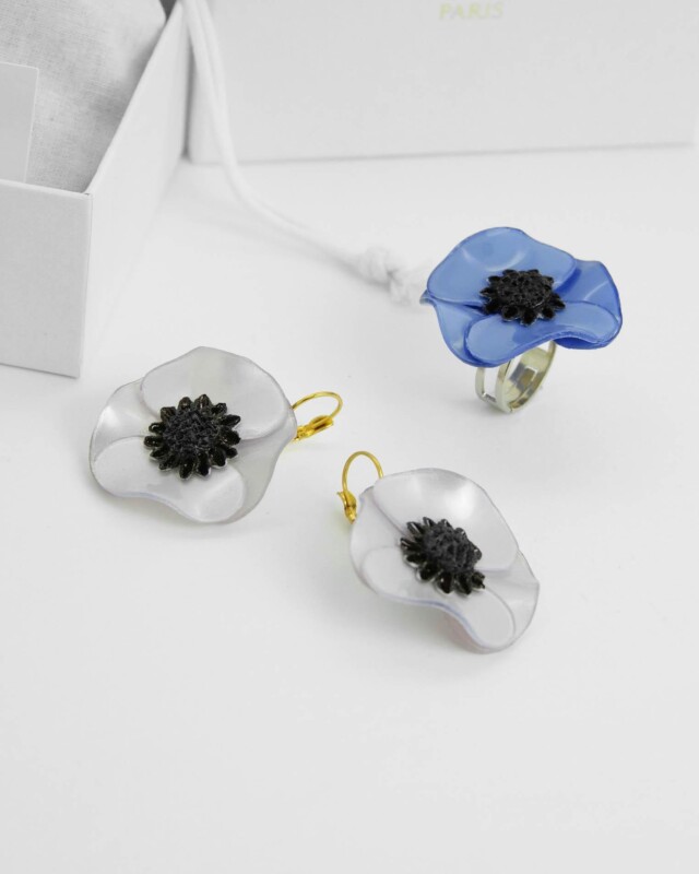 Ciléa Bijoux - Coffret cadeau Anémone petites boucles d'oreilles + bague – Argent / Clips (oreilles non percées)