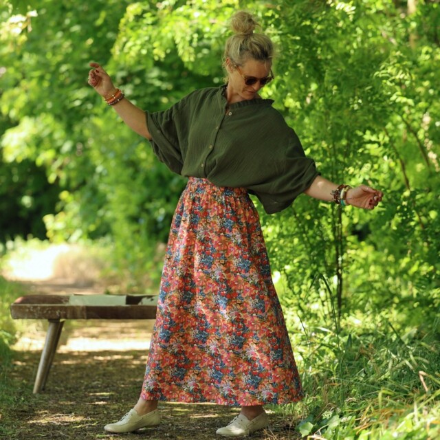Quintessence - Jupe Tao — Coton flammes botaniques – XXXL