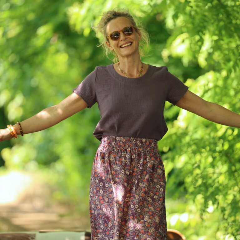 Quintessence - Jupe Tao — Coton Fleurs d'aubergine – XXXL