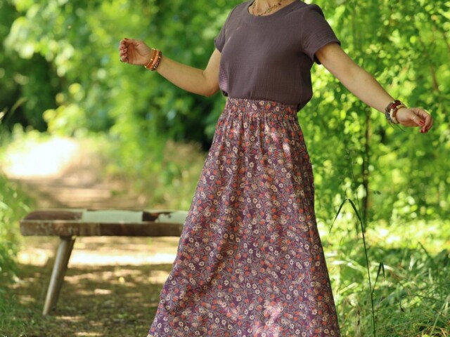 jupe tao coton fleurs daubergine 5310476 Quintessence - Jupe Tao — Coton Fleurs d'aubergine – XXXL
