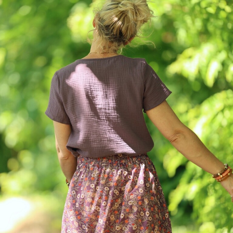 Quintessence - Jupe Tao — Coton Fleurs d'aubergine – XXXL