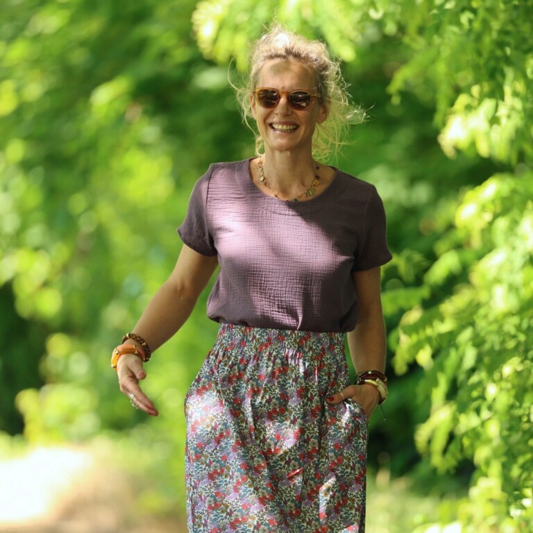 Quintessence - Jupe Tao — Coton herbier bleu-violet coraillé – XXXL