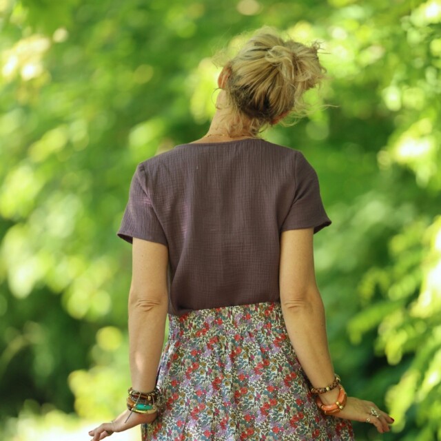 Quintessence - Jupe Tao — Coton herbier bleu-violet coraillé – XXXL
