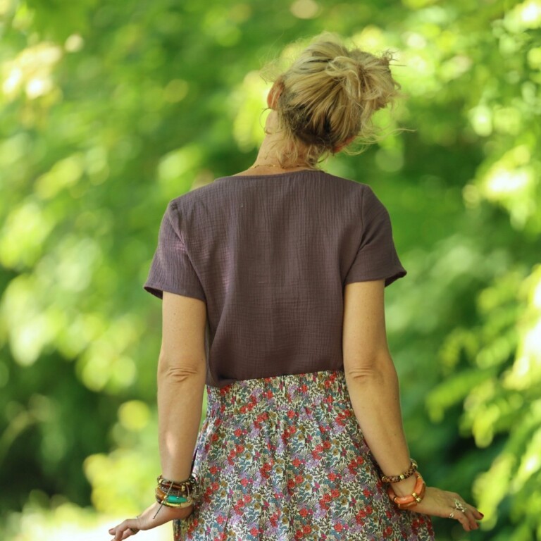 Quintessence - Jupe Tao — Coton herbier bleu-violet coraillé – XXXL