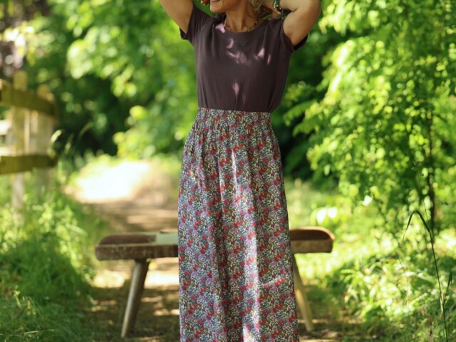 Quintessence - Jupe Tao — Coton herbier bleu-violet coraillé – XXXL