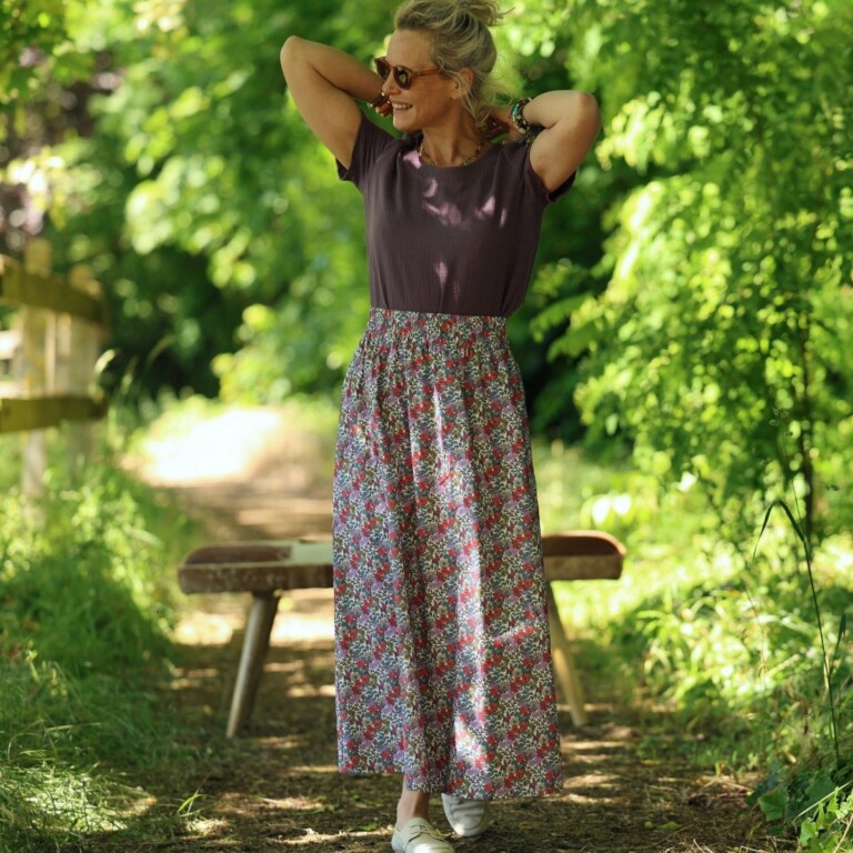 Quintessence - Jupe Tao — Coton herbier bleu-violet coraillé – XXXL
