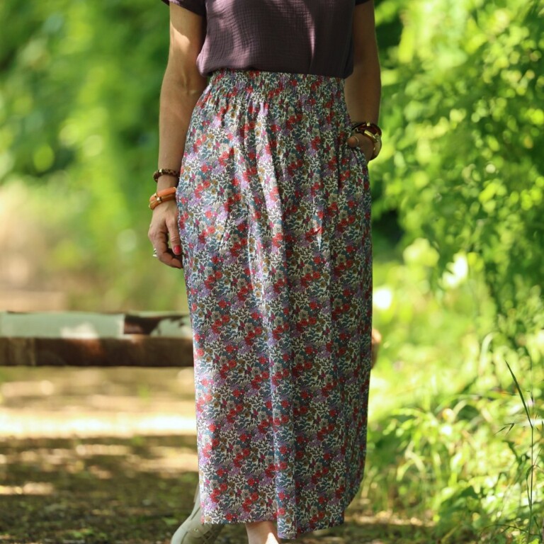 Quintessence - Jupe Tao — Coton herbier bleu-violet coraillé – XXXL