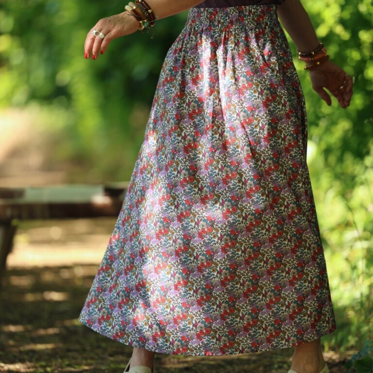 Quintessence - Jupe Tao — Coton herbier bleu-violet coraillé – XXXL