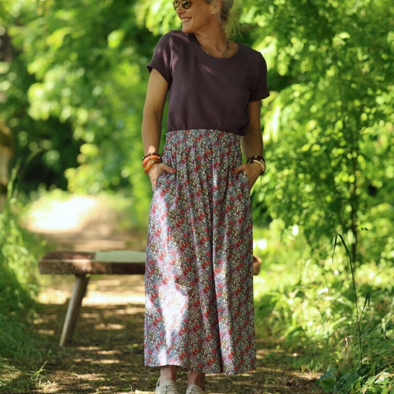 Quintessence - Jupe Tao — Coton herbier bleu-violet coraillé – XXXL