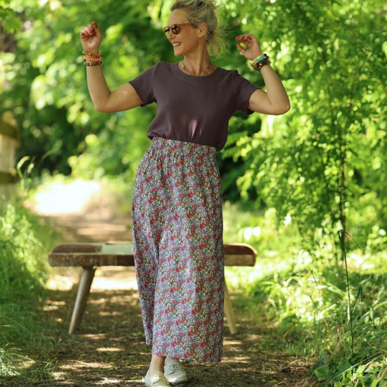 Quintessence - Jupe Tao — Coton herbier bleu-violet coraillé – XXXL