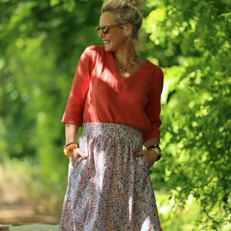 Quintessence - Jupe Tao — Coton jardin corail – XXXL