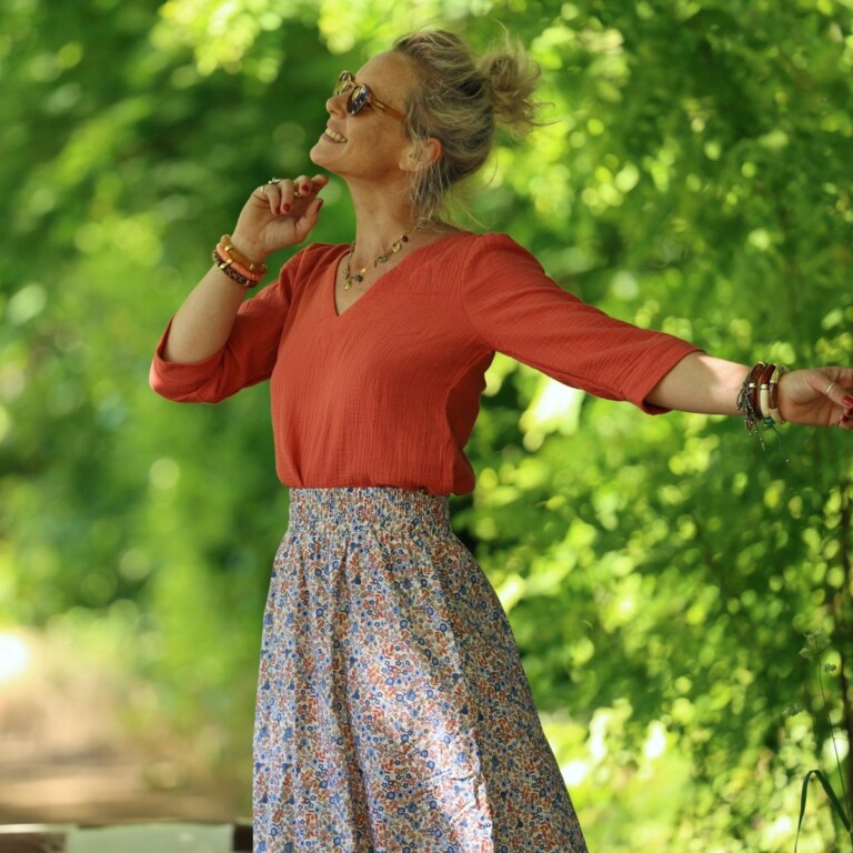 Quintessence - Jupe Tao — Coton jardin corail – XXXL