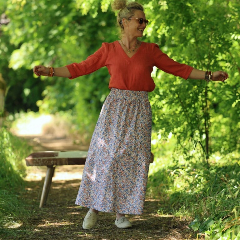 Quintessence - Jupe Tao — Coton jardin corail – XXXL