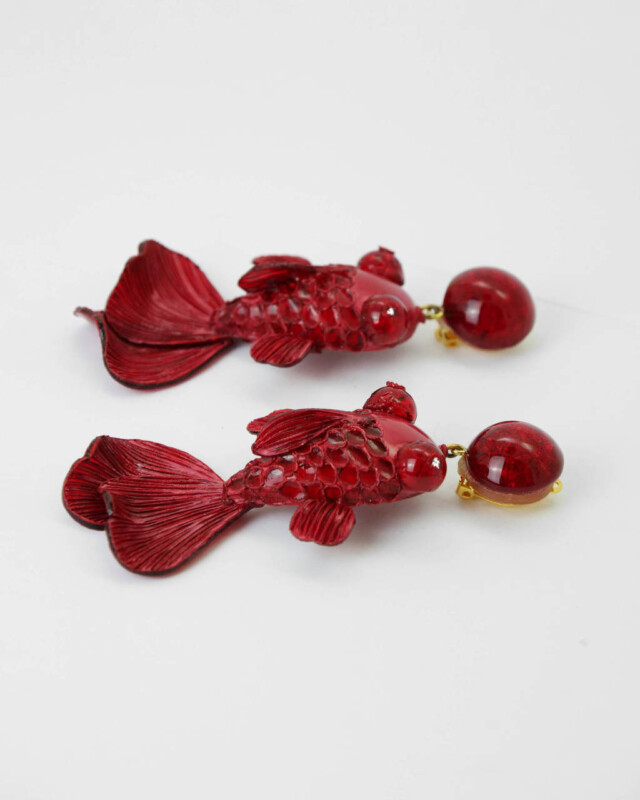 Ciléa Paris - Boucles d’oreilles pendantes poisson Koï – Noir / Tige (Oreilles percées)