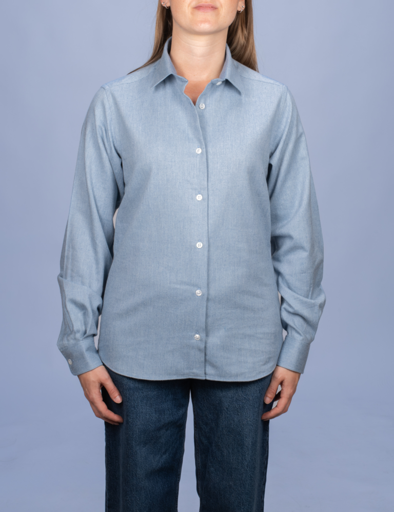 La Chemise Française - Chemisier Flanelle Chaude Bleu Glacier – 46