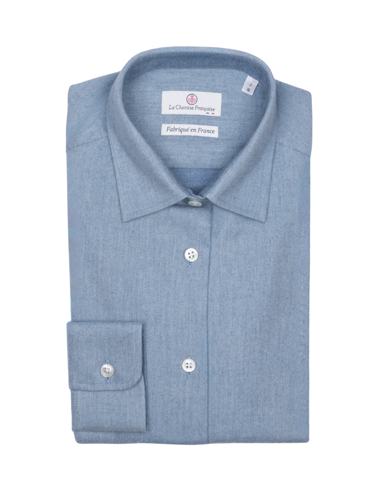 la chemise francaise chemise femme flanelle bleu argile pliee La Chemise Française - Chemisier Flanelle Chaude Bleu Glacier – 46
