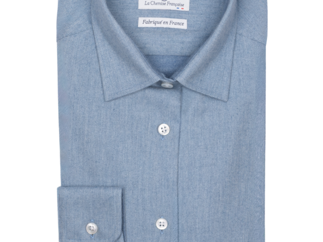 la chemise francaise chemise femme flanelle bleu argile pliee La Chemise Française - Chemisier Flanelle Chaude Bleu Glacier – 46