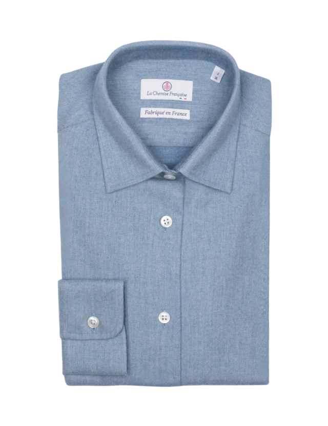 Chemisier Flanelle Chaude Bleu Glacier par la marque La Chemise Française La Chemise Française - Chemisier Flanelle Chaude Bleu Glacier