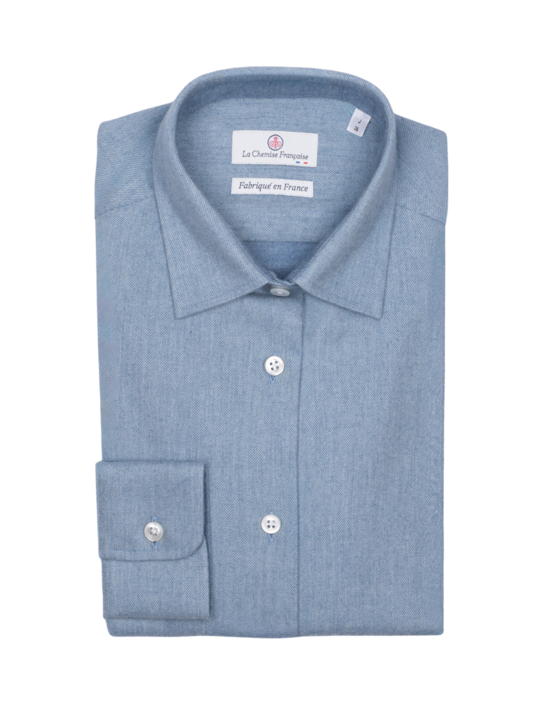 La Chemise Française - Chemisier Flanelle Chaude Bleu Glacier – 46