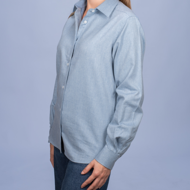 La Chemise Française - Chemisier Flanelle Chaude Bleu Glacier – 46