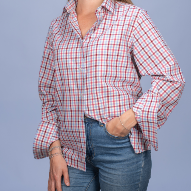 La Chemise Française - Chemisier Flanelle Légère à Carreaux Rose – 46