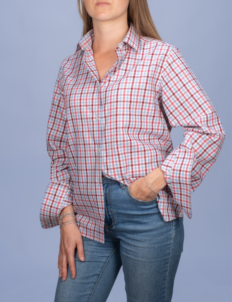 La Chemise Française - Chemisier Flanelle Légère à Carreaux Rose – 46