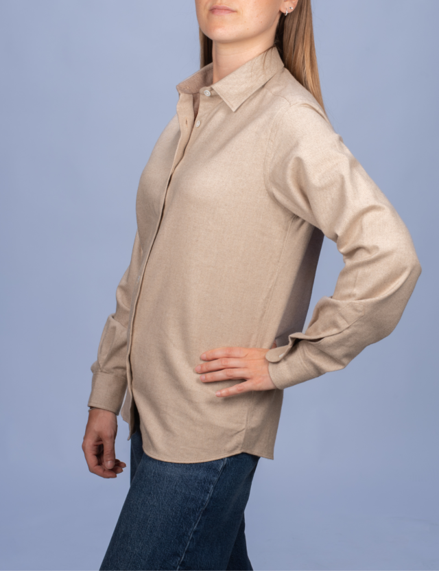 La Chemise Française - Chemisier Flanelle Chaude Sable – 46