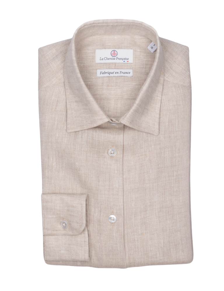 la chemise francaise chemise femme lin sable pliee La Chemise Française - Chemisier Lin Normand Sable – 48