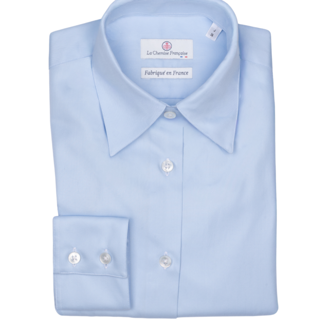 La Chemise Française - Chemisier Twill Fin Bleu Ciel – Droite / 48