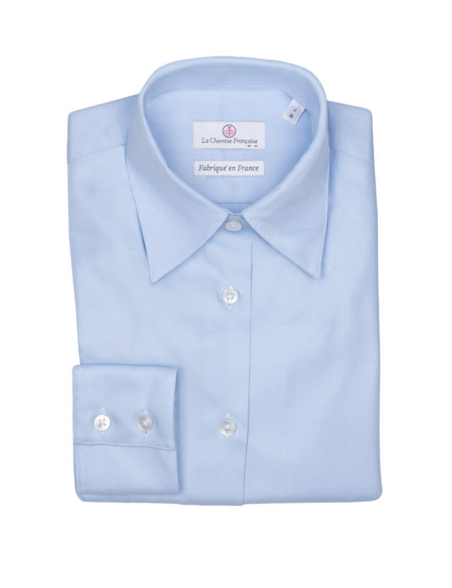 La Chemise Française - Chemisier Twill Fin Bleu Ciel – Droite / 48