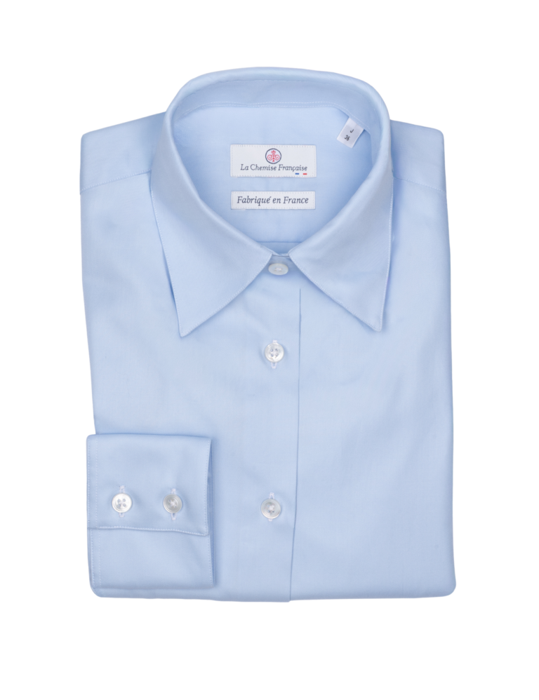 La Chemise Française - Chemisier Twill Fin Bleu Ciel – Droite / 48