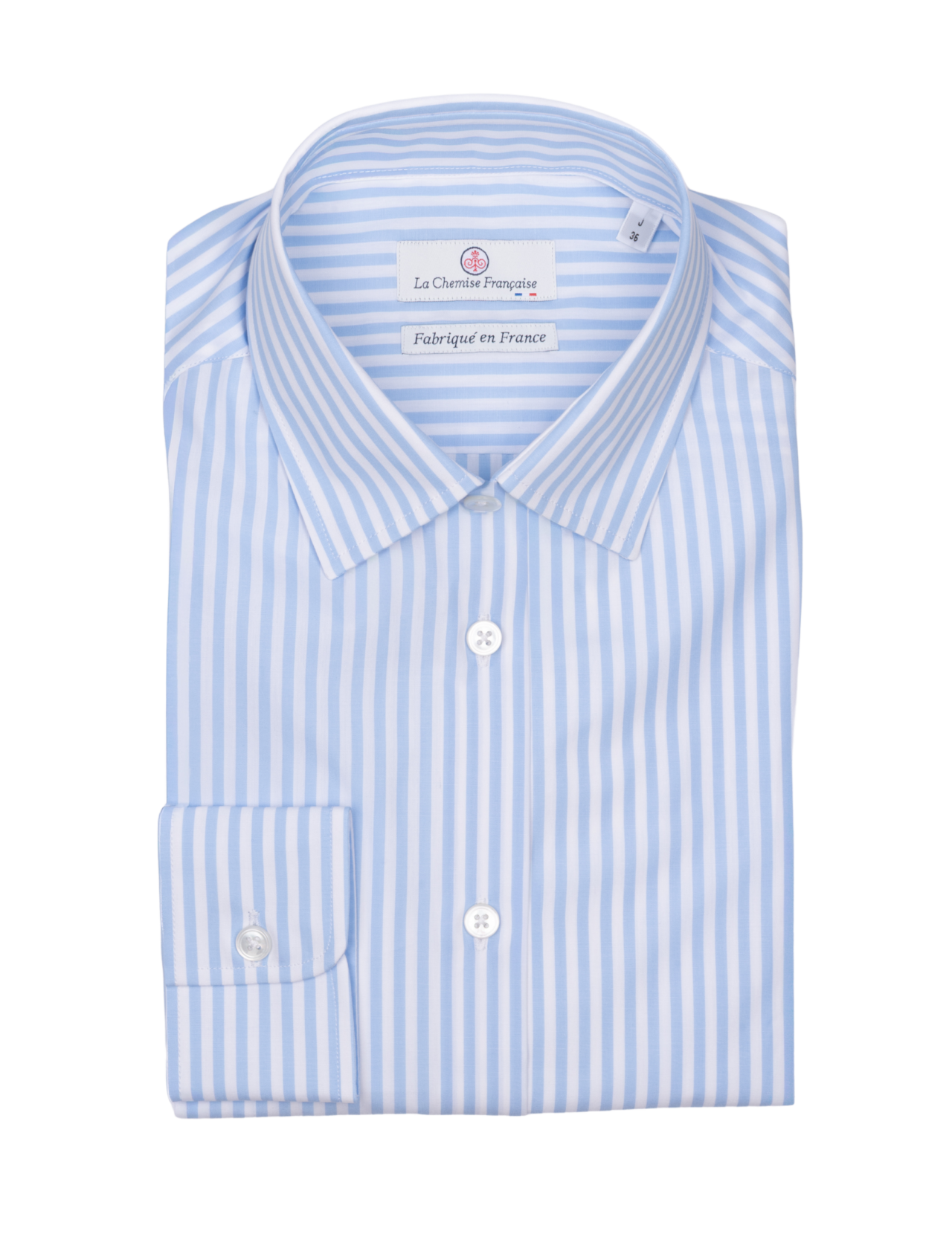 la chemise francaise chemise femme rayure bleue pliee La Chemise Française - Chemisier Rayure Bleu Ciel – 48