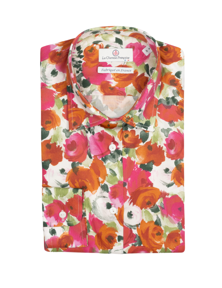la chemise francaise chemise femme roseraie rouge pliee La Chemise Française - Chemisier Roseraie Rouge – 46