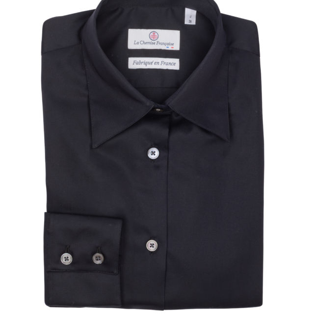 La Chemise Française - Chemisier Satin Noir – Droite / 48