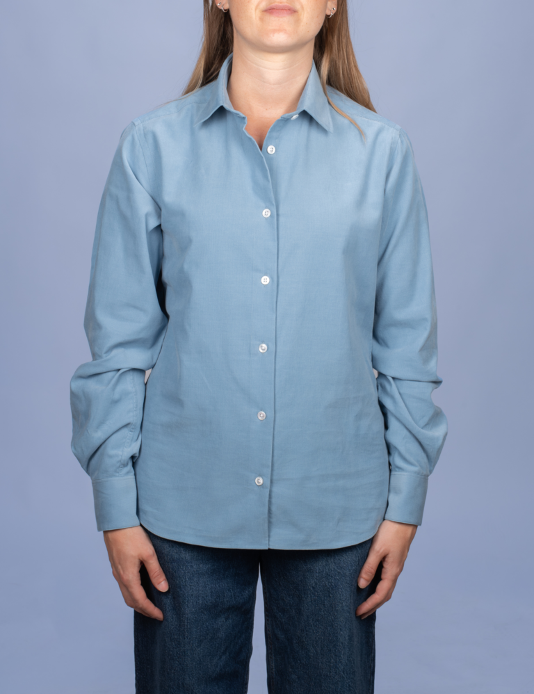 La Chemise Française - Chemisier Velours Milleraies Bleu Argile – 46