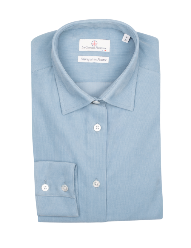 Chemisier Velours Milleraies Bleu Argile par la marque La Chemise Française La Chemise Française - Chemisier Velours Milleraies Bleu Argile