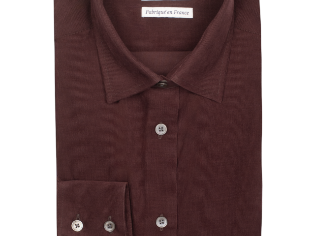la chemise francaise chemise femme velours milleraies prune pliee La Chemise Française - Chemisier Velours Milleraies Prune – 36