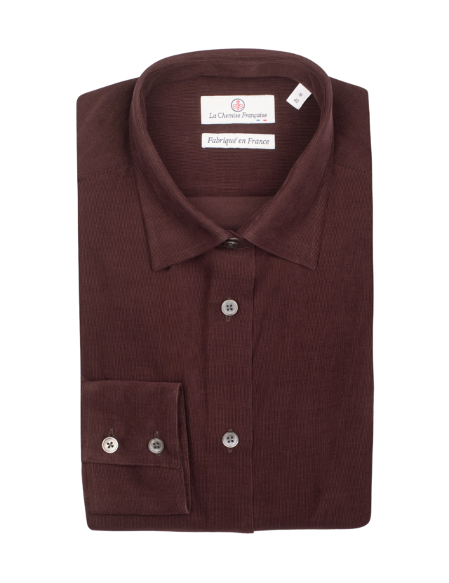 Chemisier Velours Milleraies Prune par la marque La Chemise Française La Chemise Française - Chemisier Velours Milleraies Prune