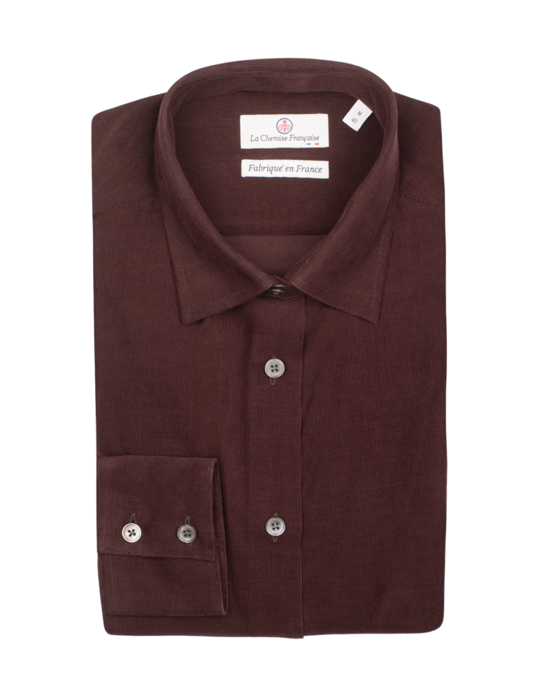 la chemise francaise chemise femme velours milleraies prune pliee La Chemise Française - Chemisier Velours Milleraies Prune – 46
