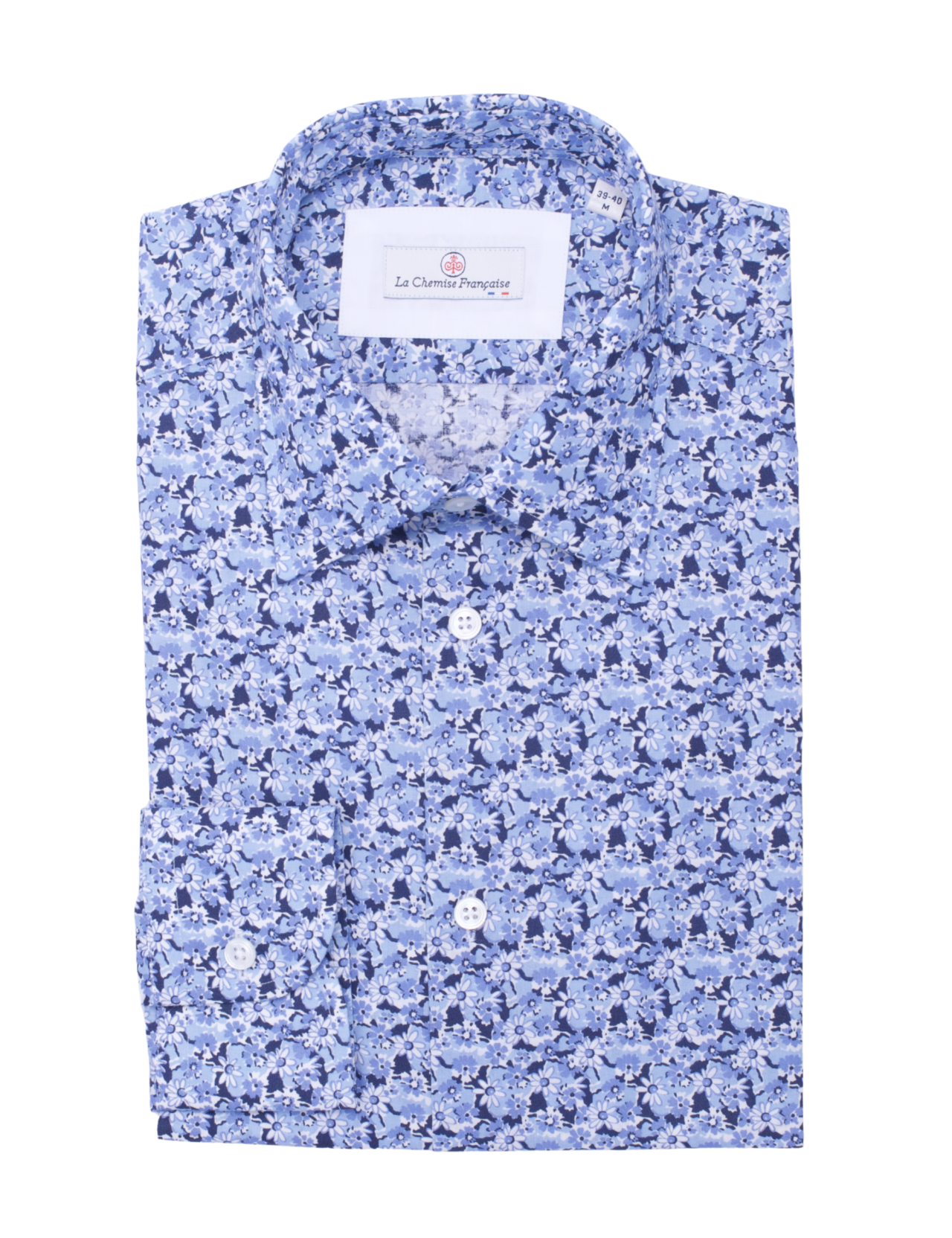 la chemise francaise chemise fleurs bleues pliee La Chemise Française - Chemise Fleurs Bleues – XL