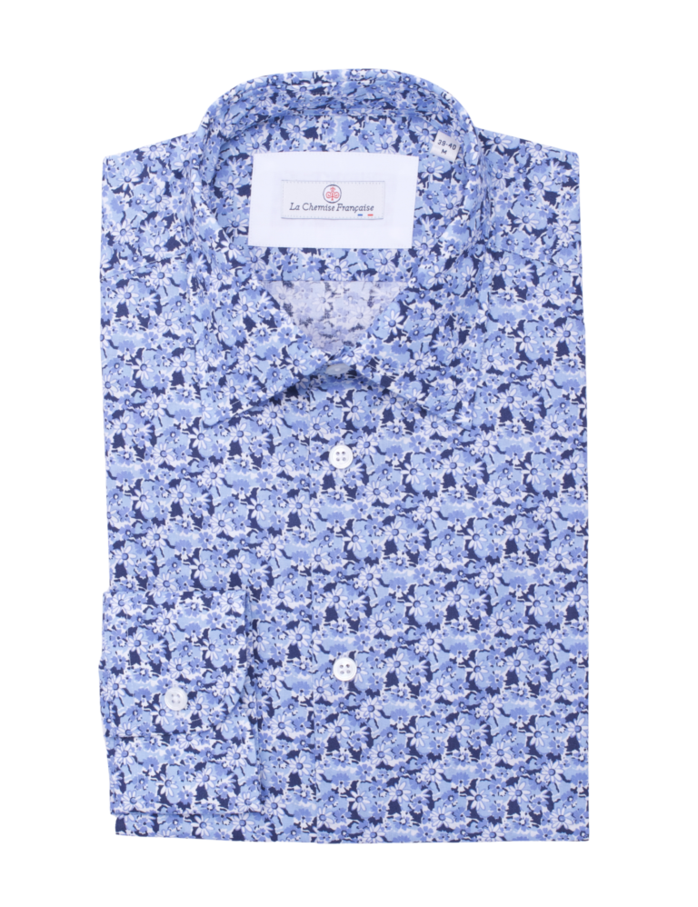 la chemise francaise chemise fleurs bleues pliee La Chemise Française - Chemise Fleurs Bleues – XL
