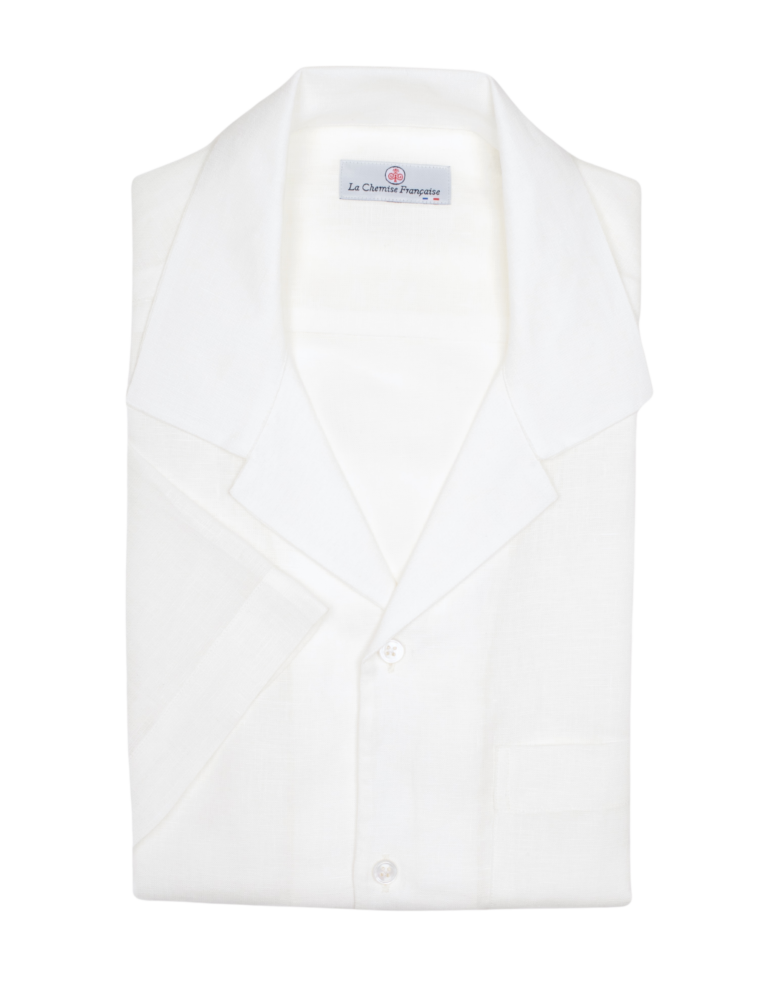 la chemise francaise chemise havane lin normand col cubain blanche pliee La Chemise Française - Chemise Havane Blanche - Col Cubain – XL