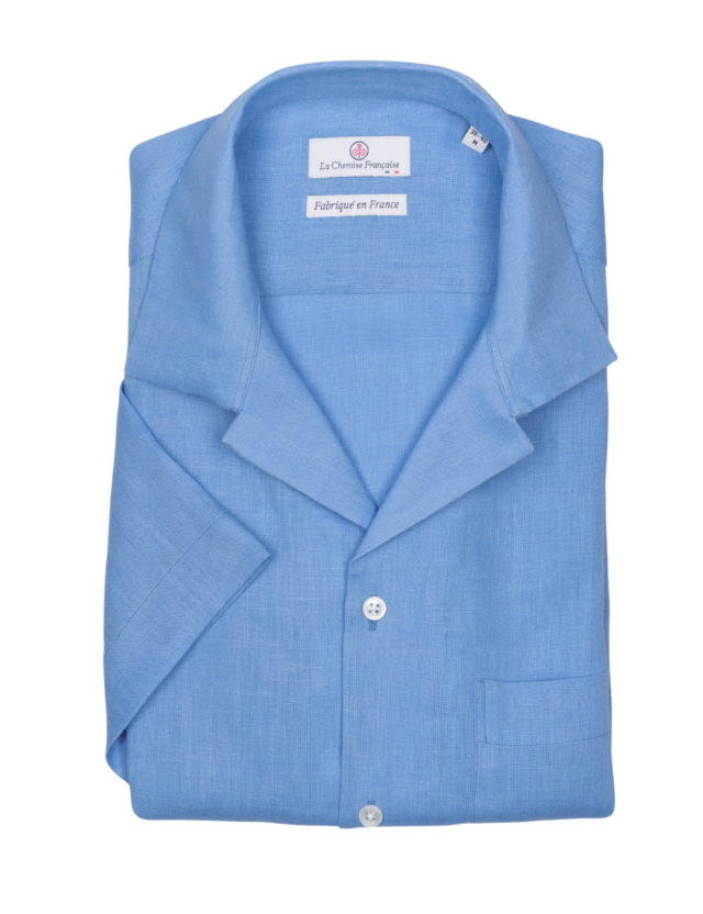 Chemise Havane Bleu Azur – Col Cubain par la marque La Chemise Française La Chemise Française - Chemise Havane Bleu Azur – Col Cubain