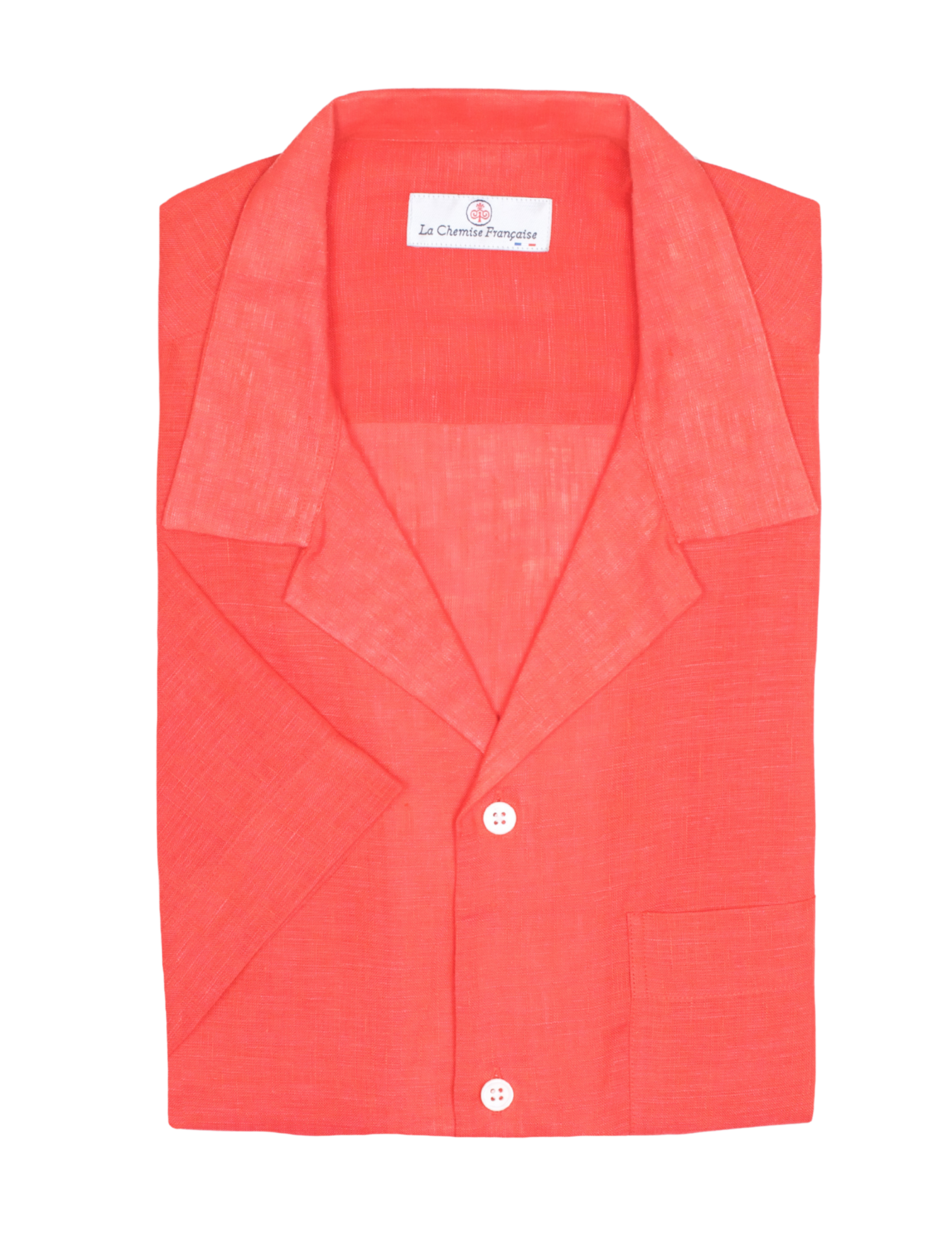 la chemise francaise chemise havane lin normand col cubain rouge pliee La Chemise Française - Chemise Havane Rouge - Col Cubain – S