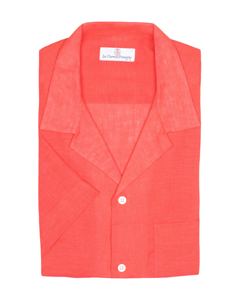 la chemise francaise chemise havane lin normand col cubain rouge pliee La Chemise Française - Chemise Havane Rouge - Col Cubain – XL