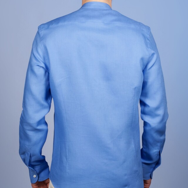 La Chemise Française - Chemise Lin Normand Bleu Azur - Col Mao – XL