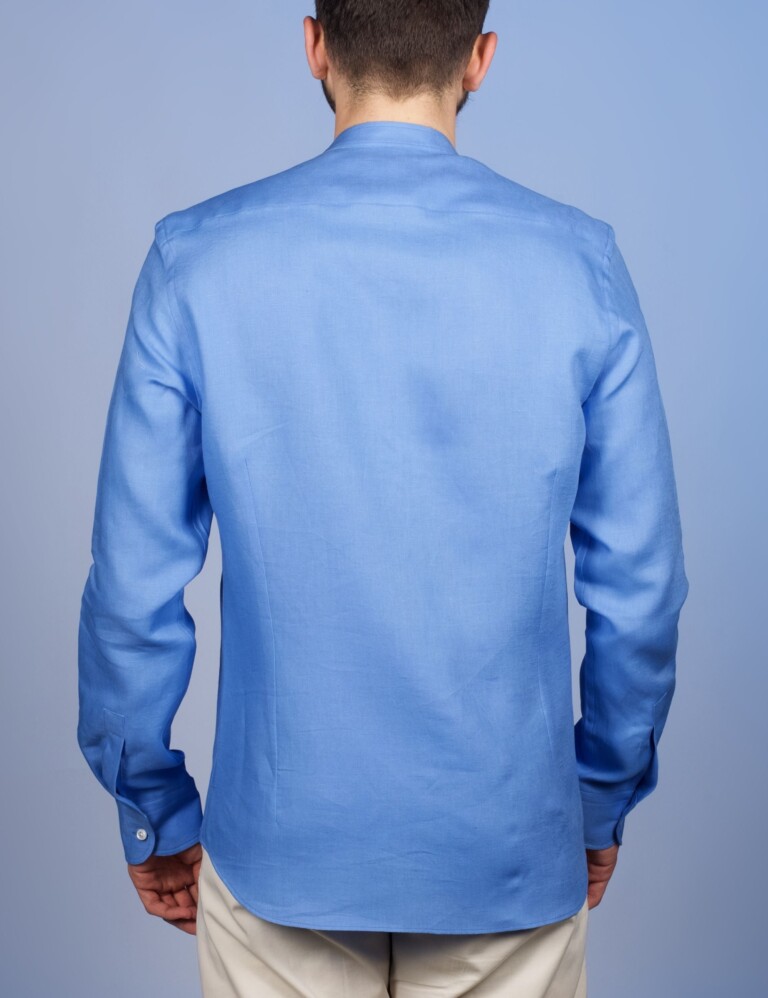 La Chemise Française - Chemise Lin Normand Bleu Azur - Col Mao – XL