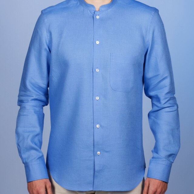 La Chemise Française - Chemise Lin Normand Bleu Azur - Col Mao – XL